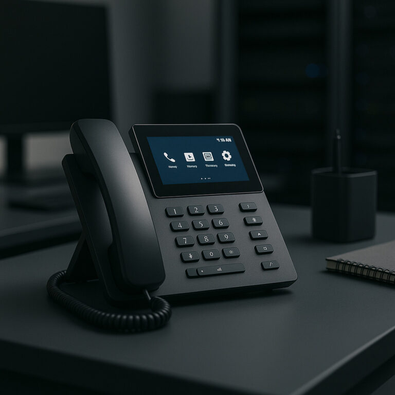 Modernes IP-Tischtelefon auf einem Schreibtisch